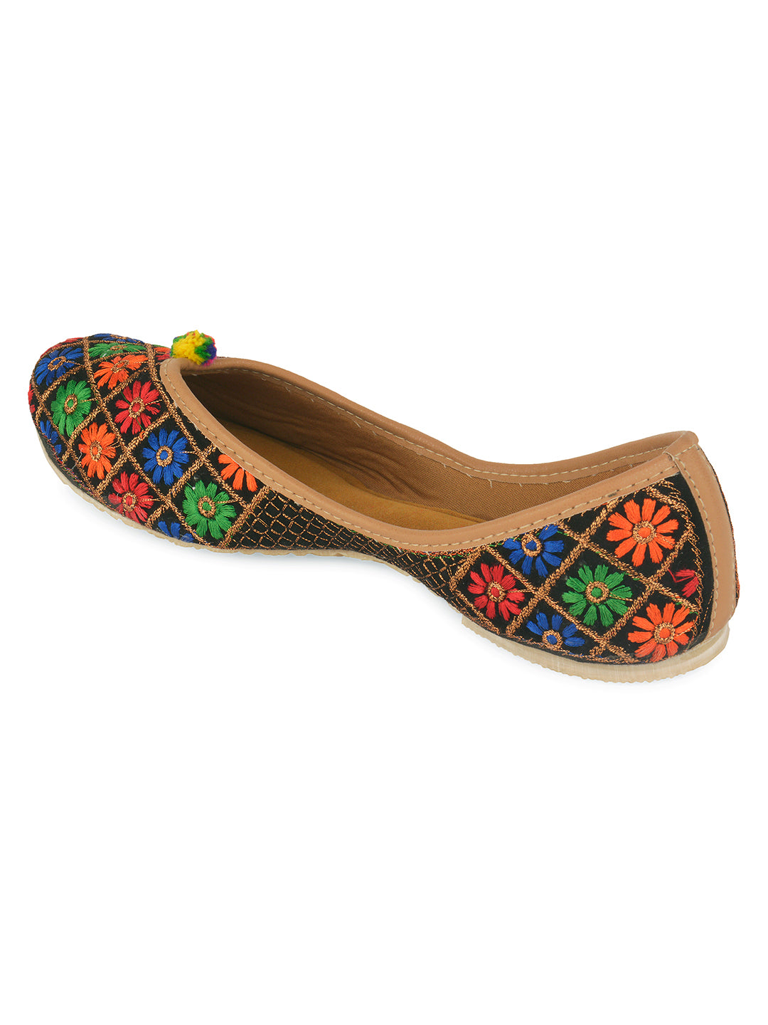 Desi Colour Women Indian Ethnic Footwear-Floral Black - Distacart