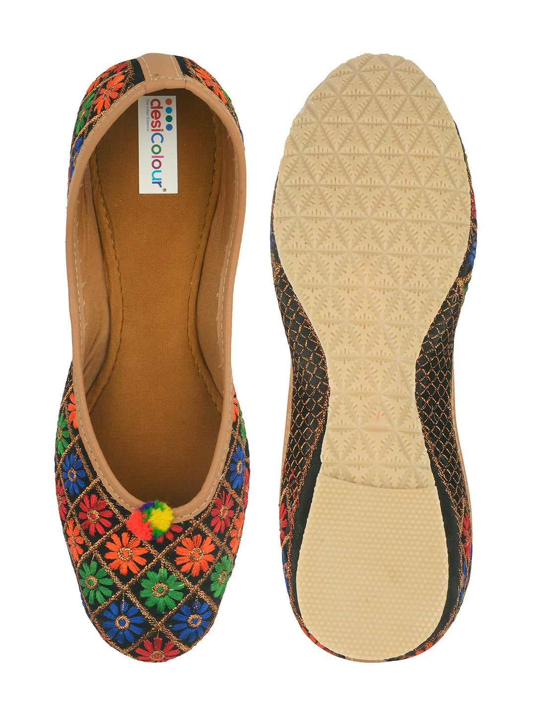Desi Colour Women Indian Ethnic Footwear-Floral Black - Distacart
