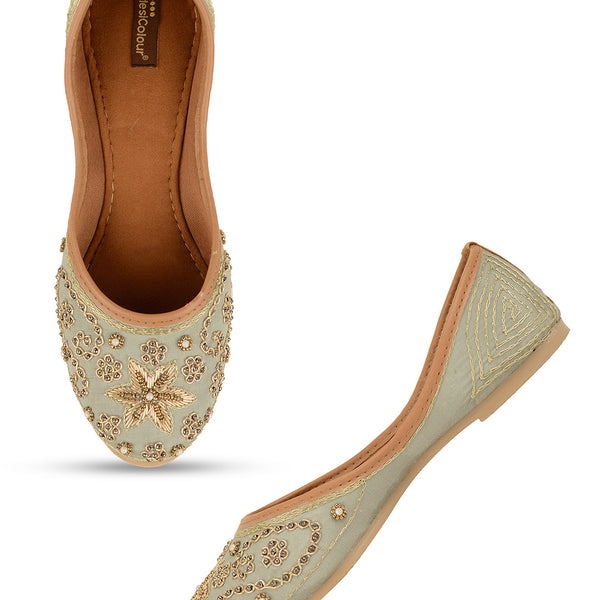 Desi Colour Women Indian Ethnic Footwear-Grey Dabka - Distacart
