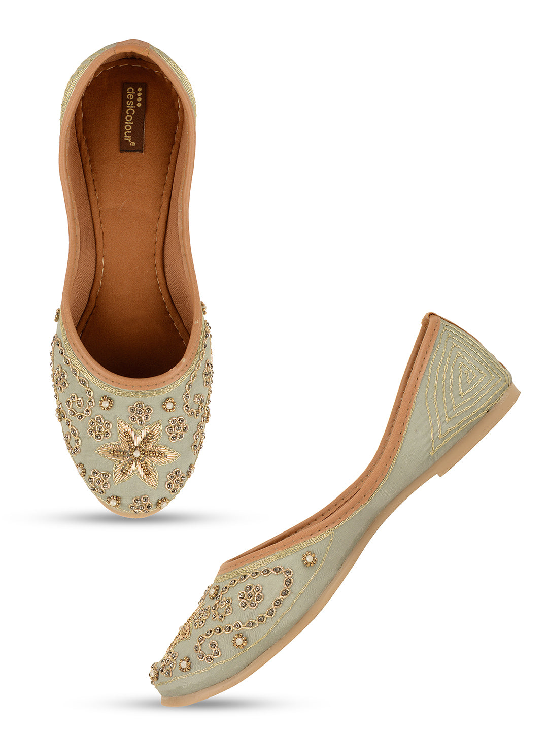 Desi Colour Women Indian Ethnic Footwear-Grey Dabka - Distacart