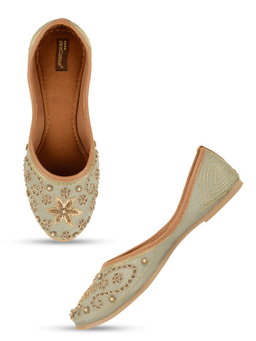 Desi Colour Women Indian Ethnic Footwear-Grey Dabka - Distacart