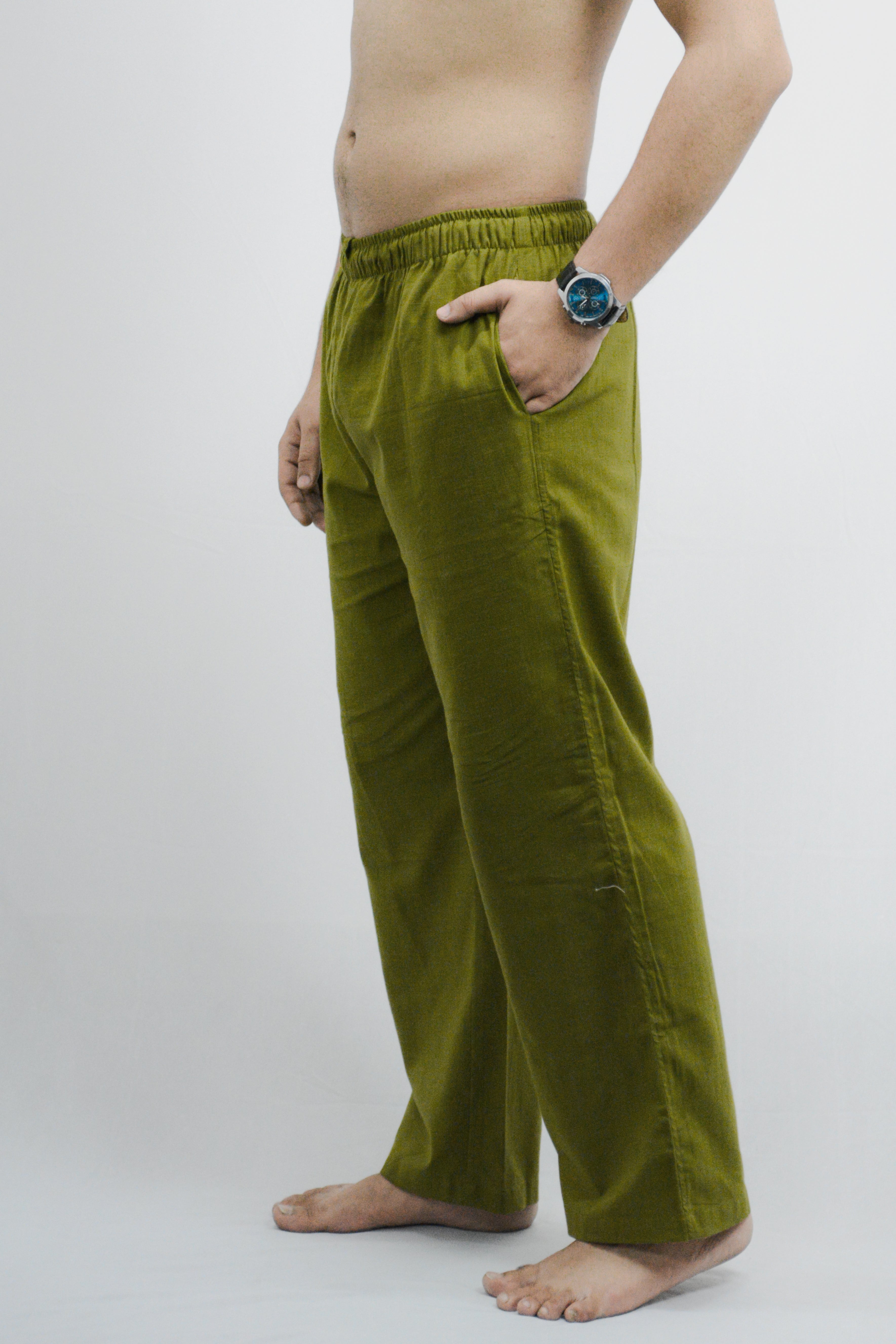 Fabmade Peach & Olive Combo Linen Pajama - Distacart