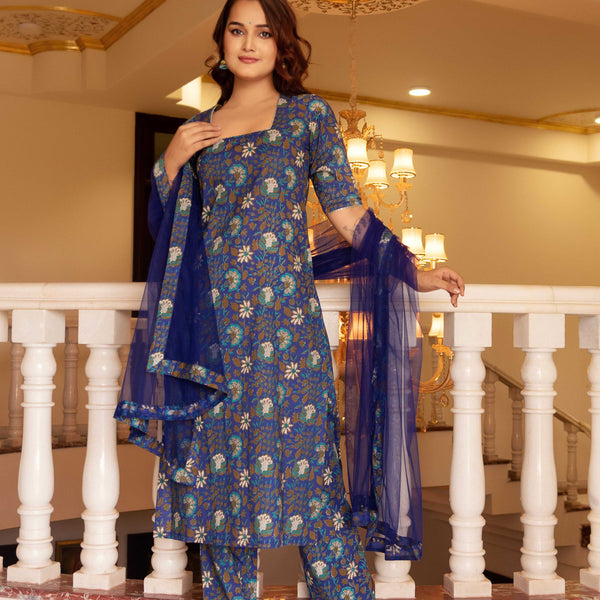 Pomcha Jaipur Kapas Royal Blue Suit Set - Distacart