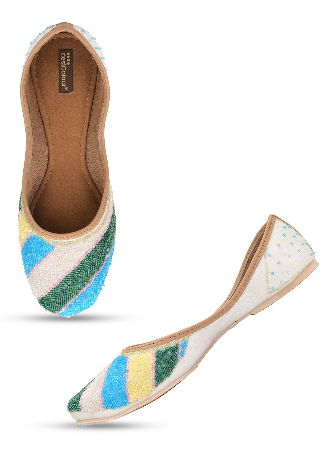 Desi Colour Women Indian Ethnic Footwear-White Multi Sleek Pearl - Distacart