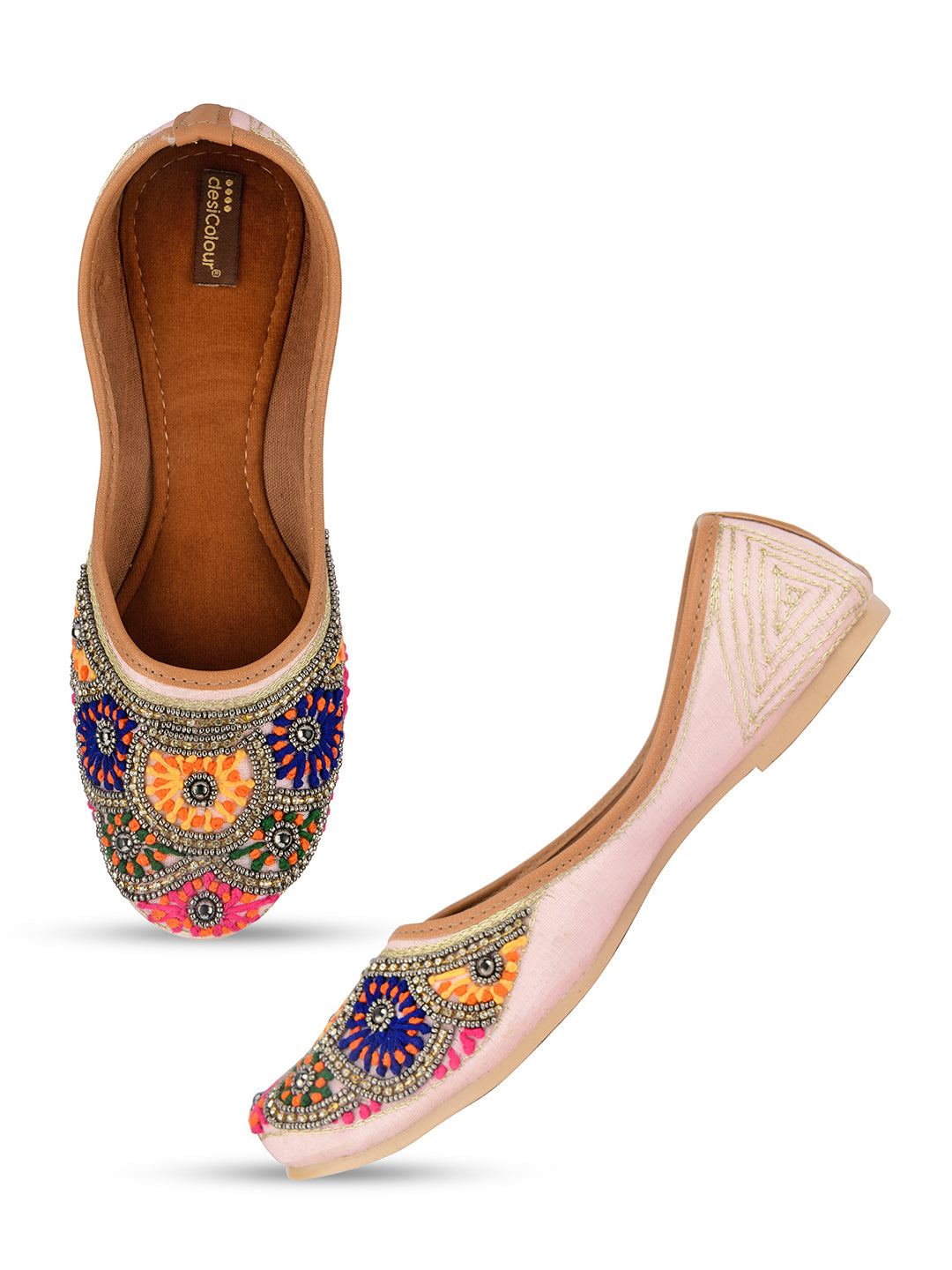 Desi Colour Women Indian Ethnic Footwear-Pink Multi Colour - Distacart