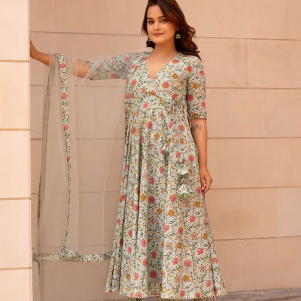 Pomcha Jaipur Kapas Pastel Green Anghrakha Set - Distacart