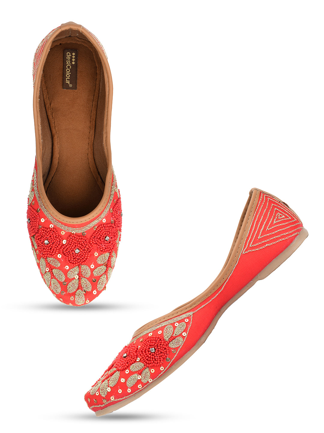 Desi Colour Women Indian Ethnic Footwear-Red Pearl Flower - Distacart