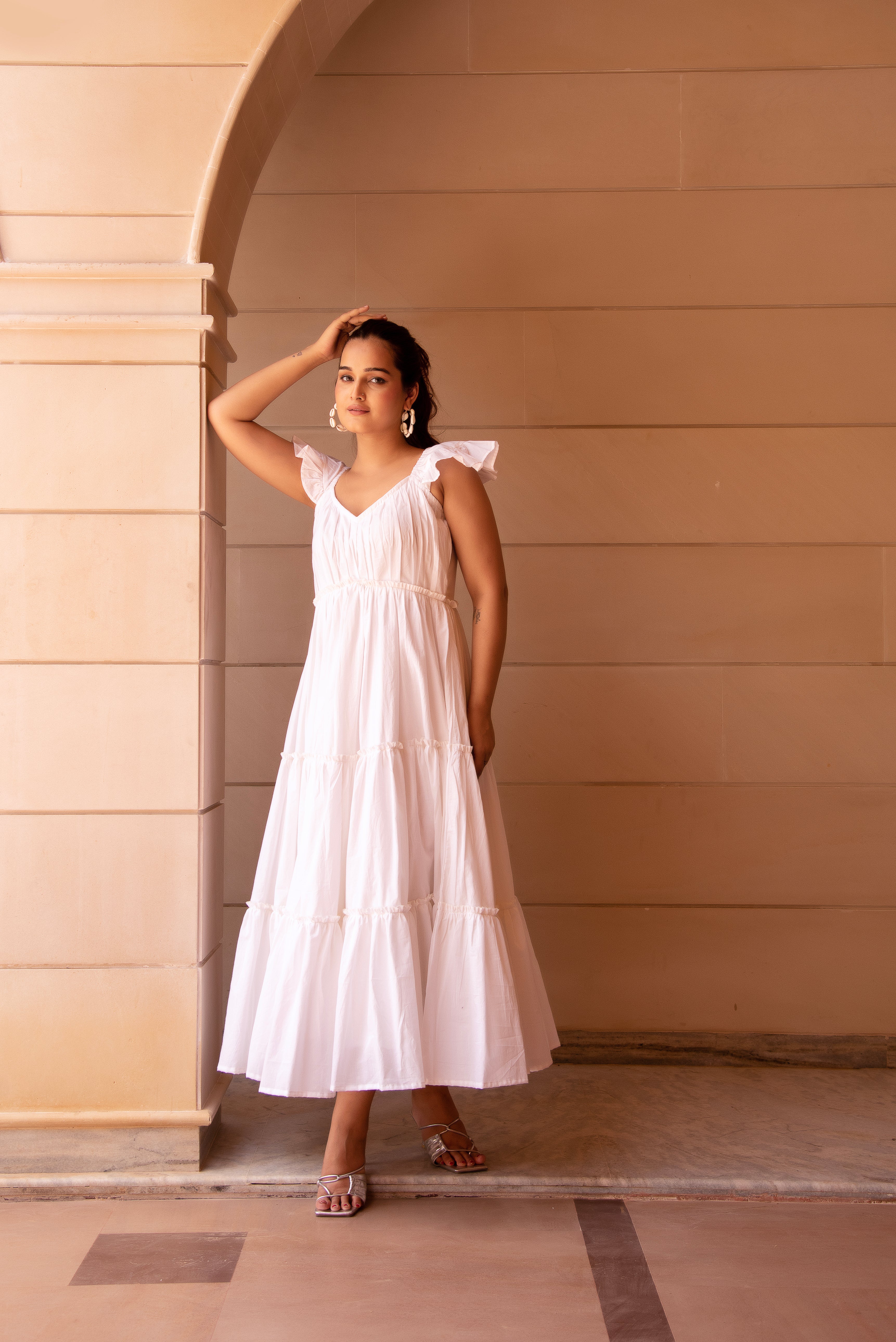 Pomcha Jaipur Kapas White Tiered Dress