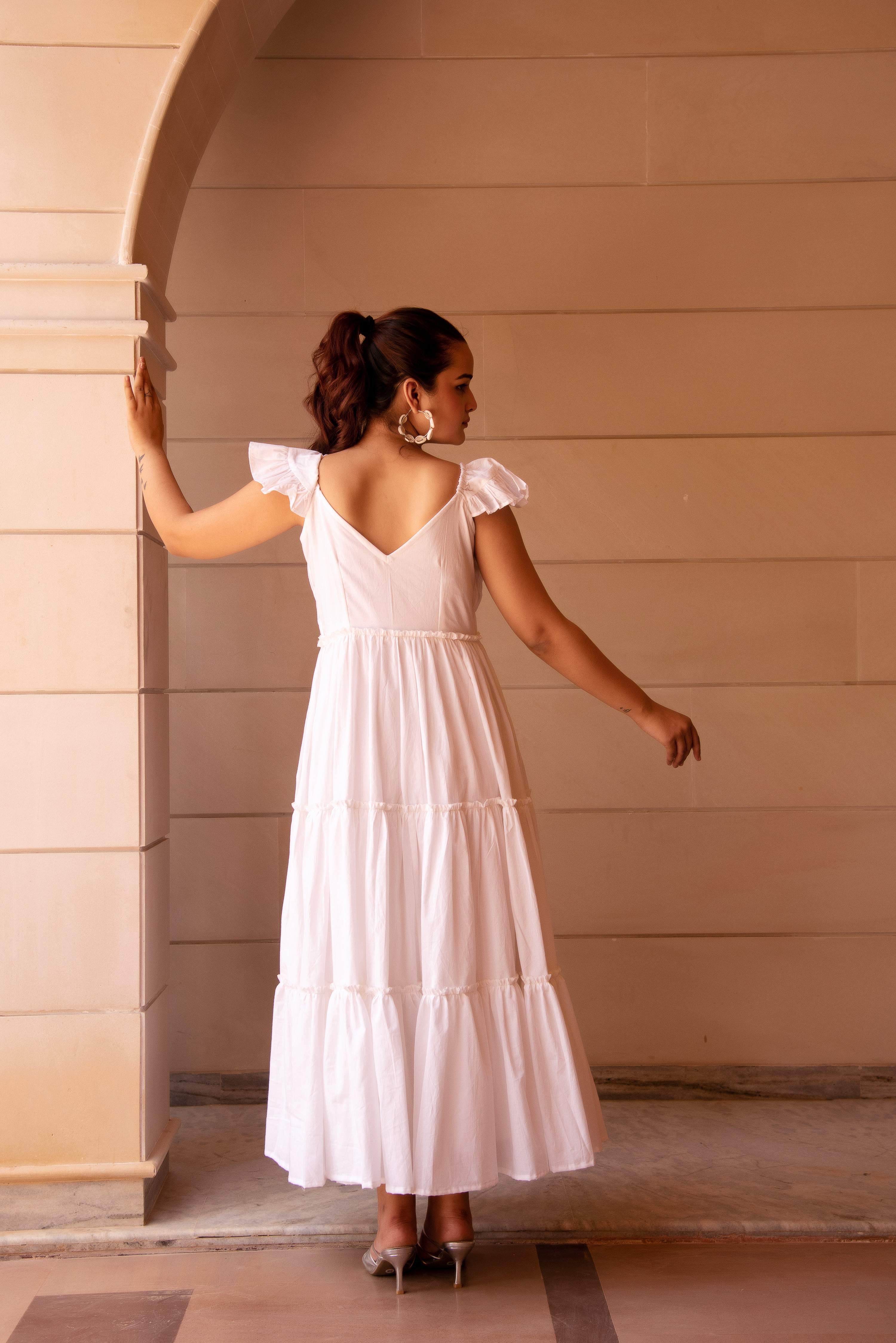 Pomcha Jaipur Kapas White Tiered Dress - Distacart