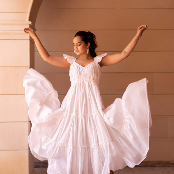 Pomcha Jaipur Kapas White Tiered Dress - Distacart