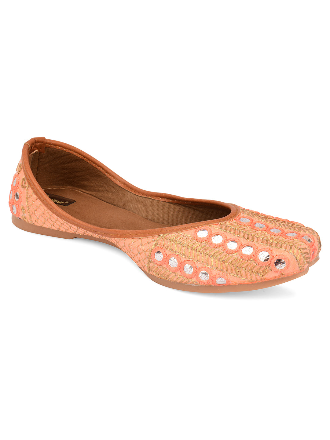 Desi Colour Women Indian Ethnic Footwear-Peach Embroidery - Distacart