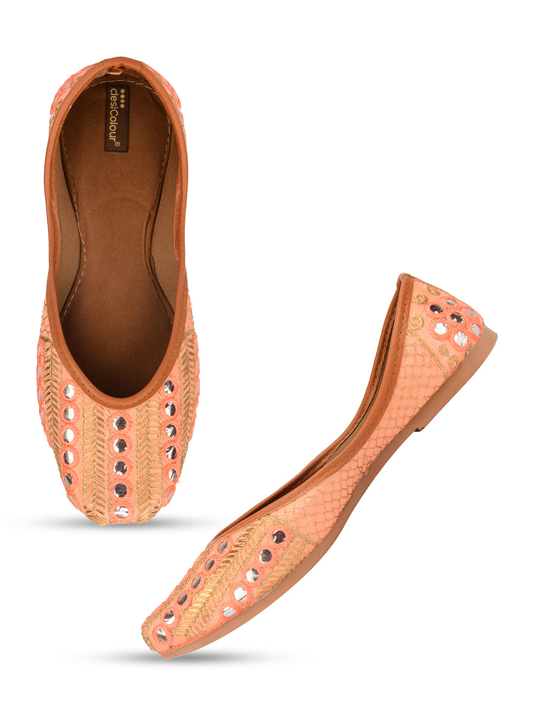 Desi Colour Women Indian Ethnic Footwear-Peach Embroidery - Distacart