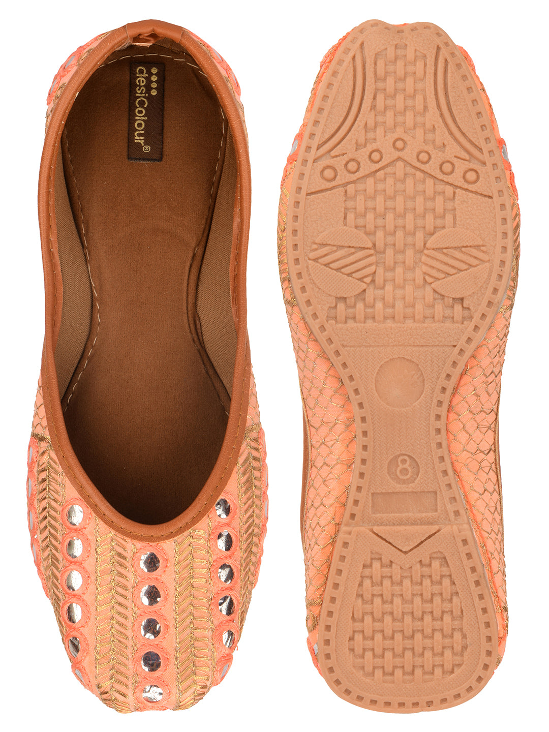 Desi Colour Women Indian Ethnic Footwear-Peach Embroidery - Distacart