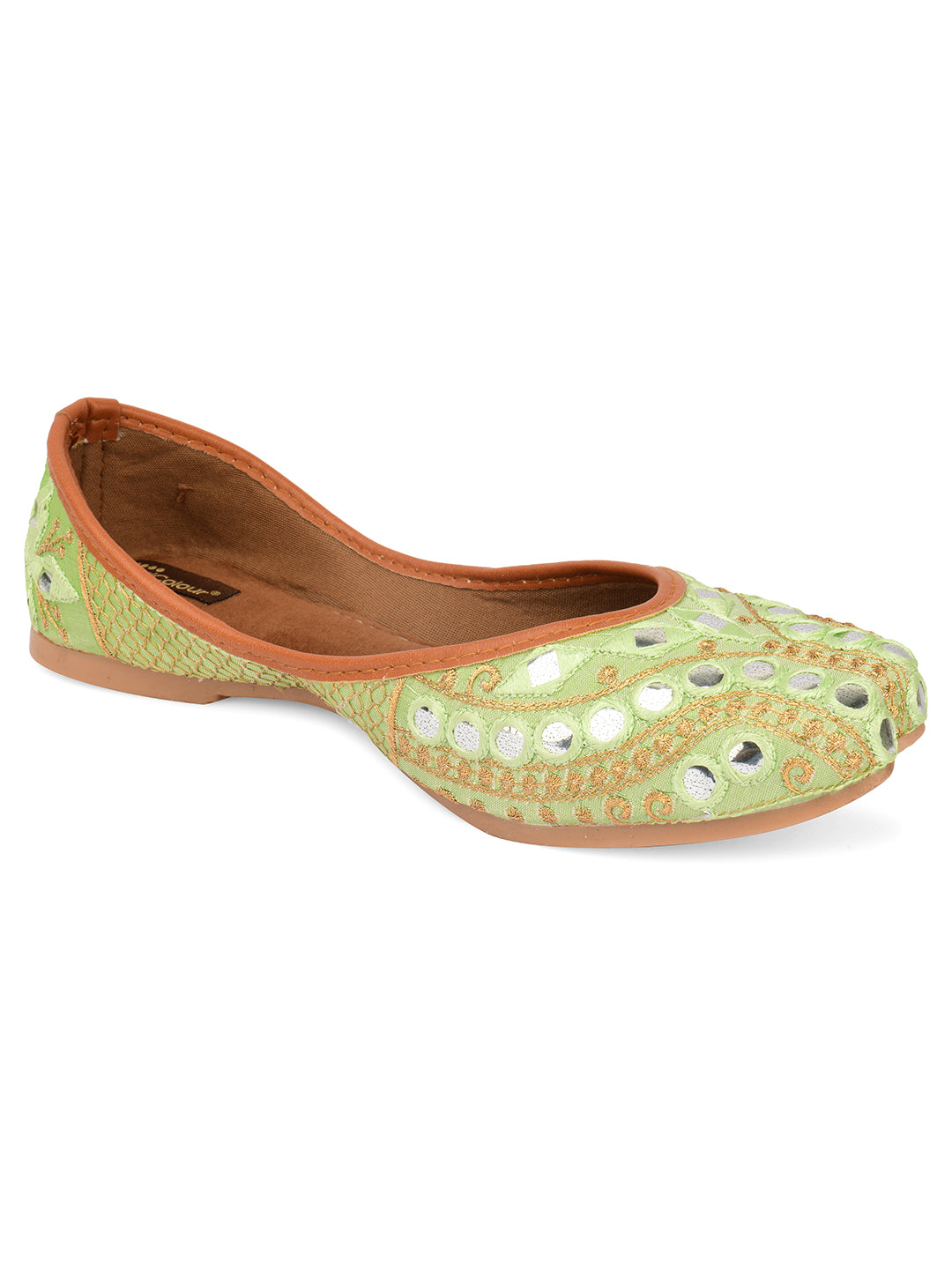 Desi Colour Women Indian Ethnic Footwear-Sea Green Embroidery - Distacart