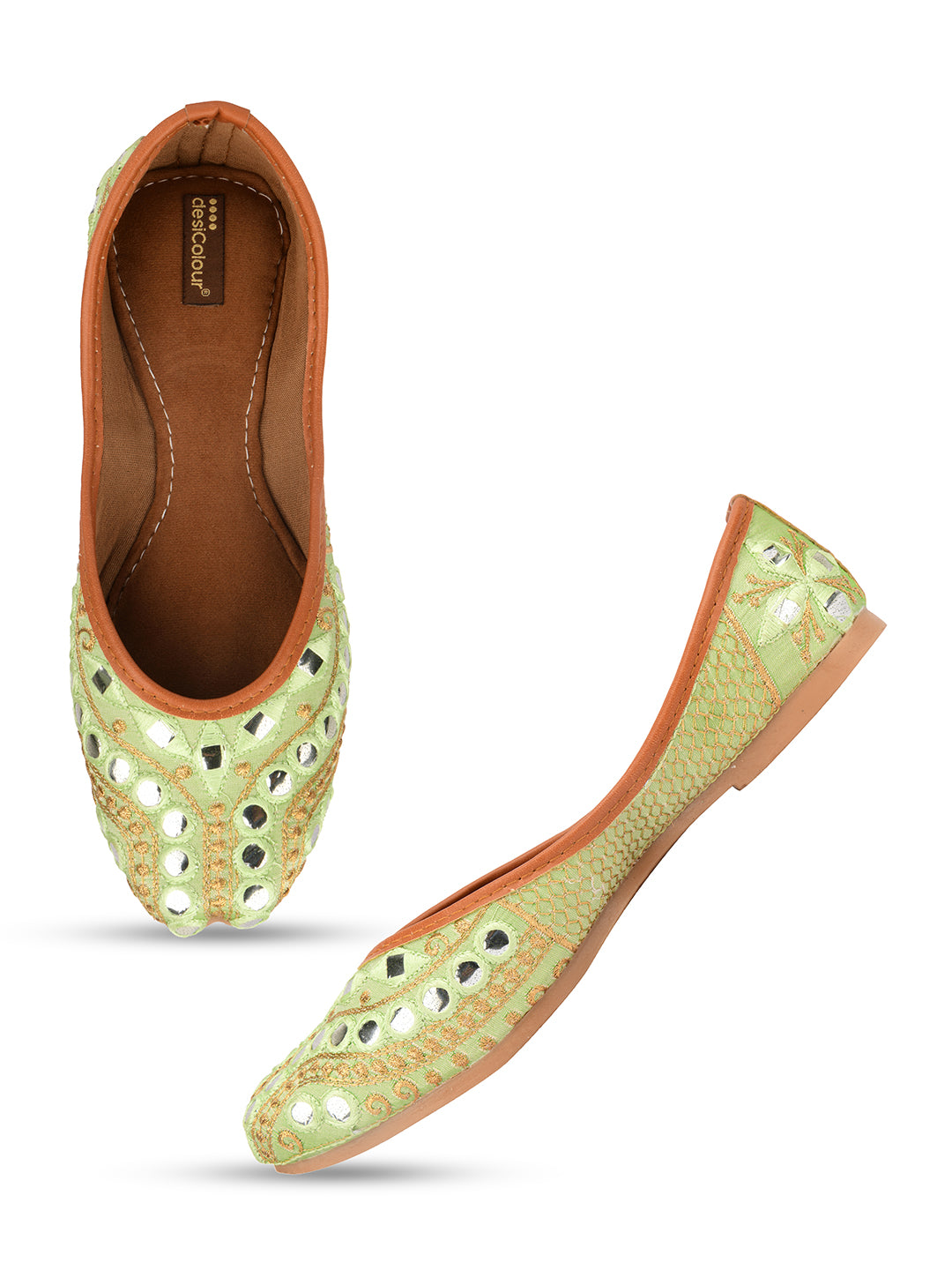 Desi Colour Women Indian Ethnic Footwear-Sea Green Embroidery - Distacart