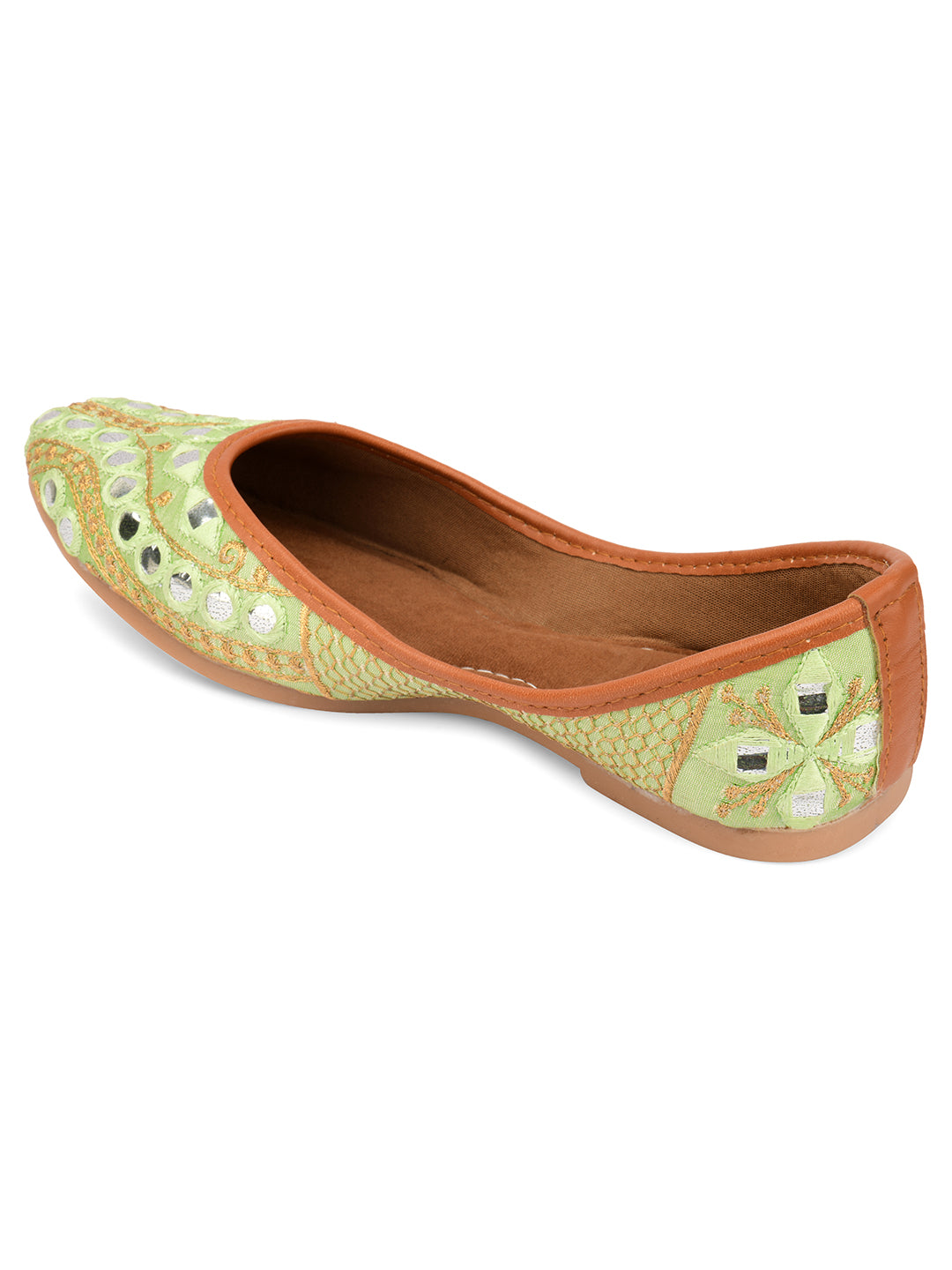 Desi Colour Women Indian Ethnic Footwear-Sea Green Embroidery - Distacart