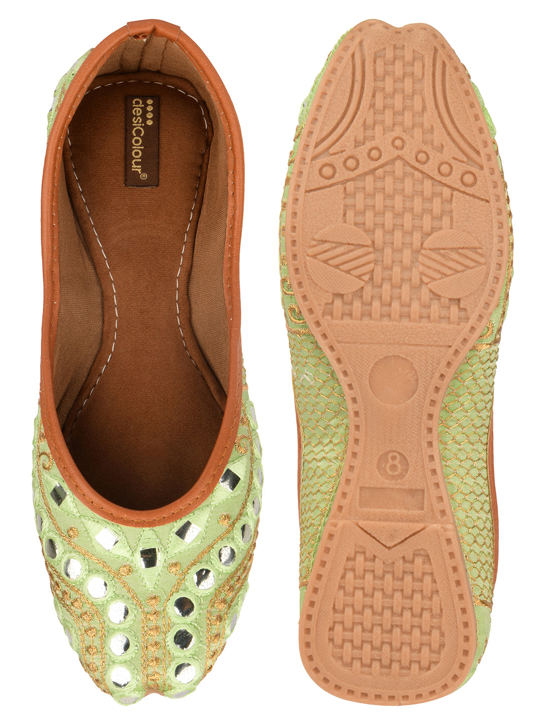 Desi Colour Women Indian Ethnic Footwear-Sea Green Embroidery - Distacart