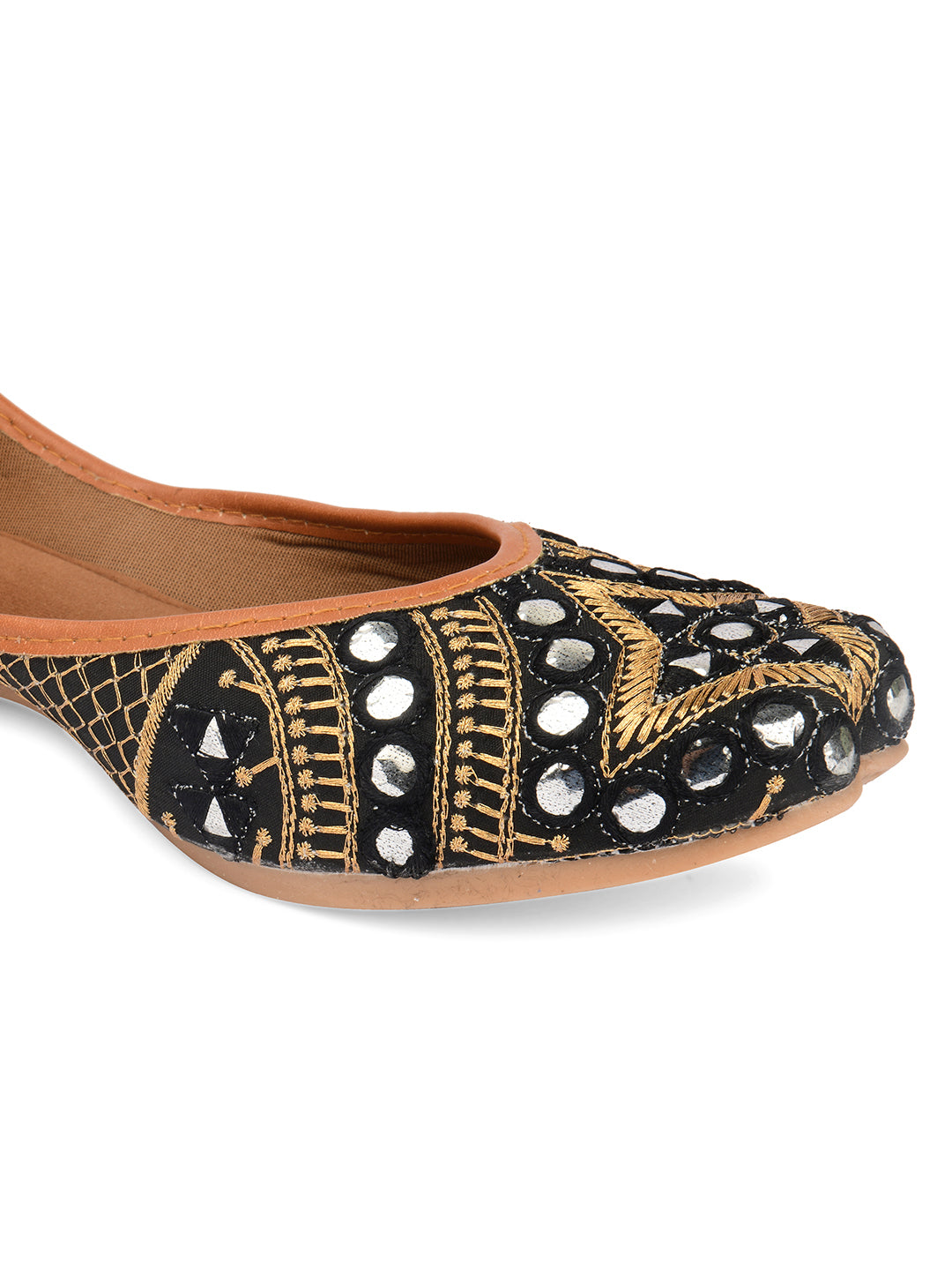 Desi Colour Women Indian Ethnic Footwear-Mini Dabka-Black Mirror - Distacart