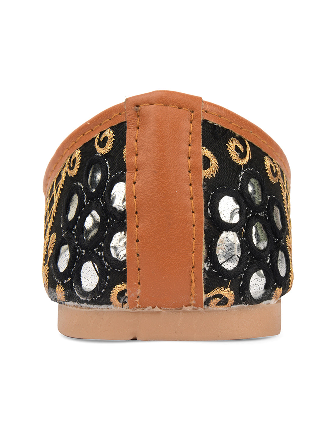 Desi Colour Women Indian Ethnic Footwear-Mini Dabka-Black Mirror - Distacart