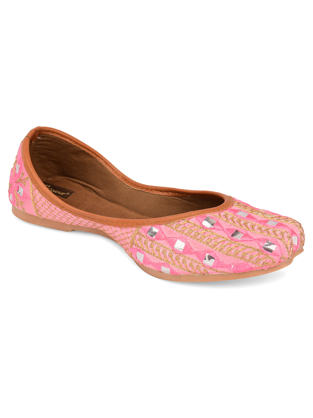 Desi Colour Women Indian Ethnic Footwear-Mini Dabka-Pink Mirror Lines - Distacart