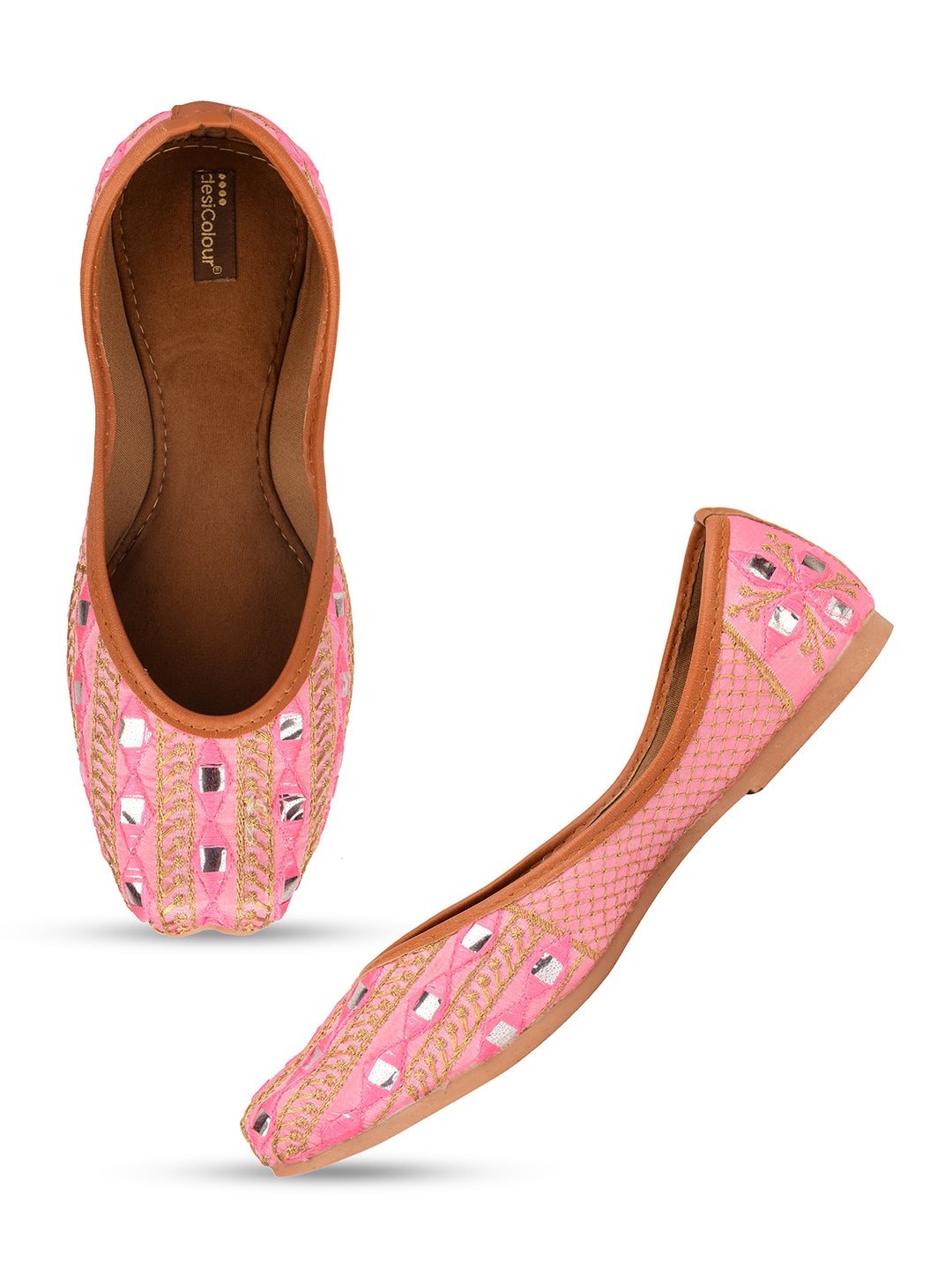 Desi Colour Women Indian Ethnic Footwear-Mini Dabka-Pink Mirror Lines - Distacart