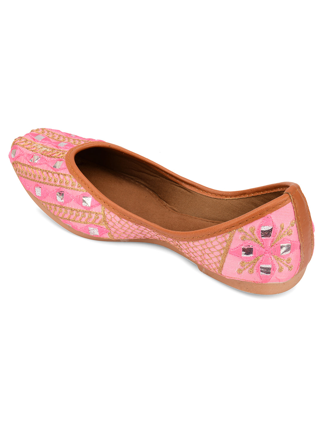 Desi Colour Women Indian Ethnic Footwear-Mini Dabka-Pink Mirror Lines - Distacart