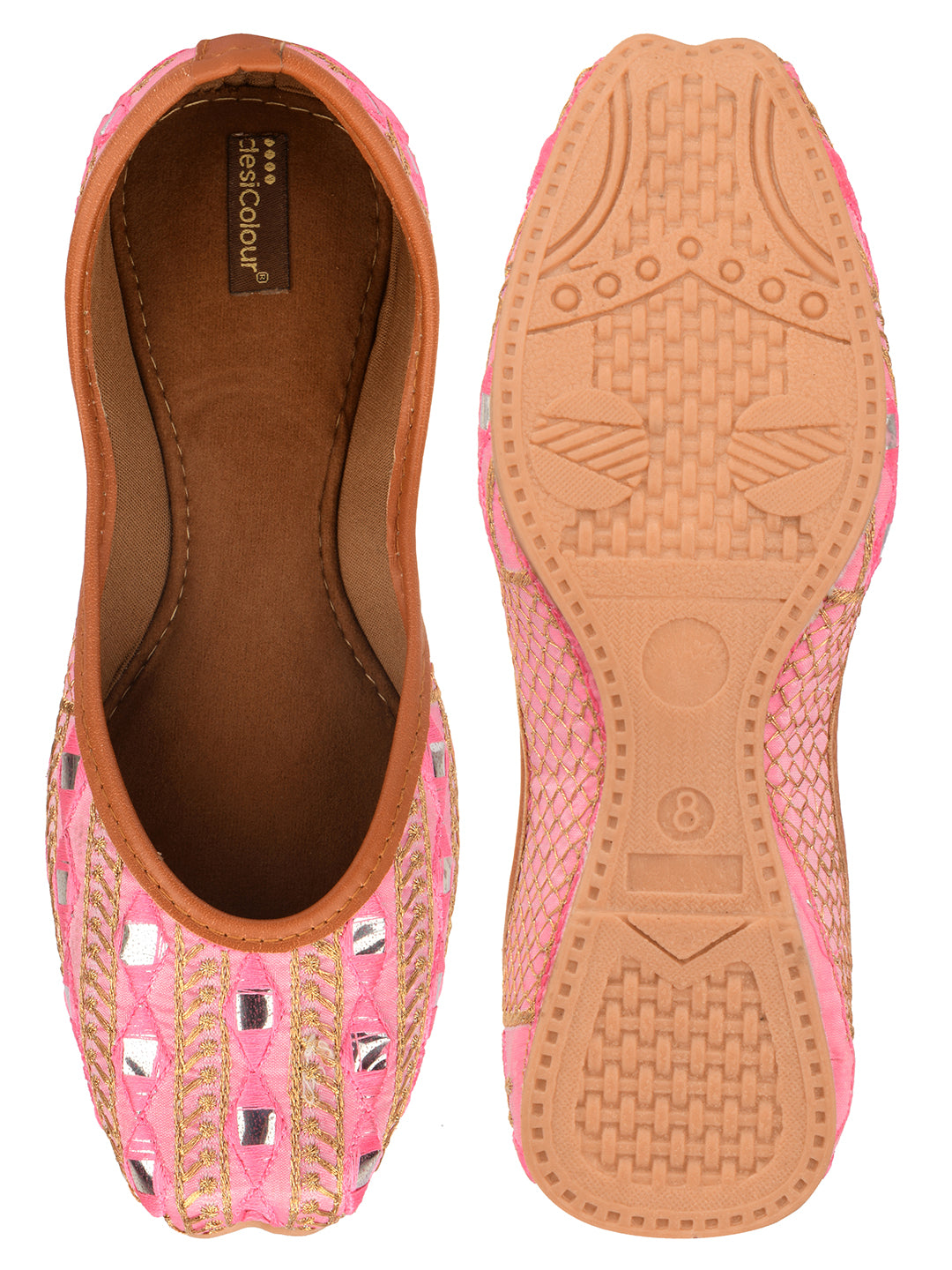 Desi Colour Women Indian Ethnic Footwear-Mini Dabka-Pink Mirror Lines - Distacart