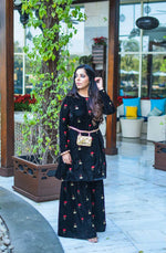Thumbnail for trueBrowns Black Velvet Embroidered Kurta Sharara Set - Distacart