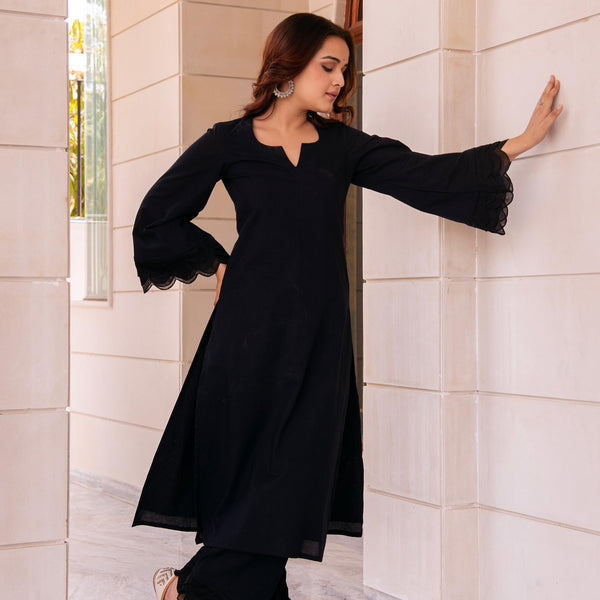 Pomcha Jaipur Kapas Pure Black Co-Ord Set - Distacart