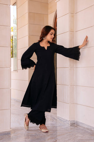 Pomcha Jaipur Kapas Pure Black Co-Ord Set - Distacart