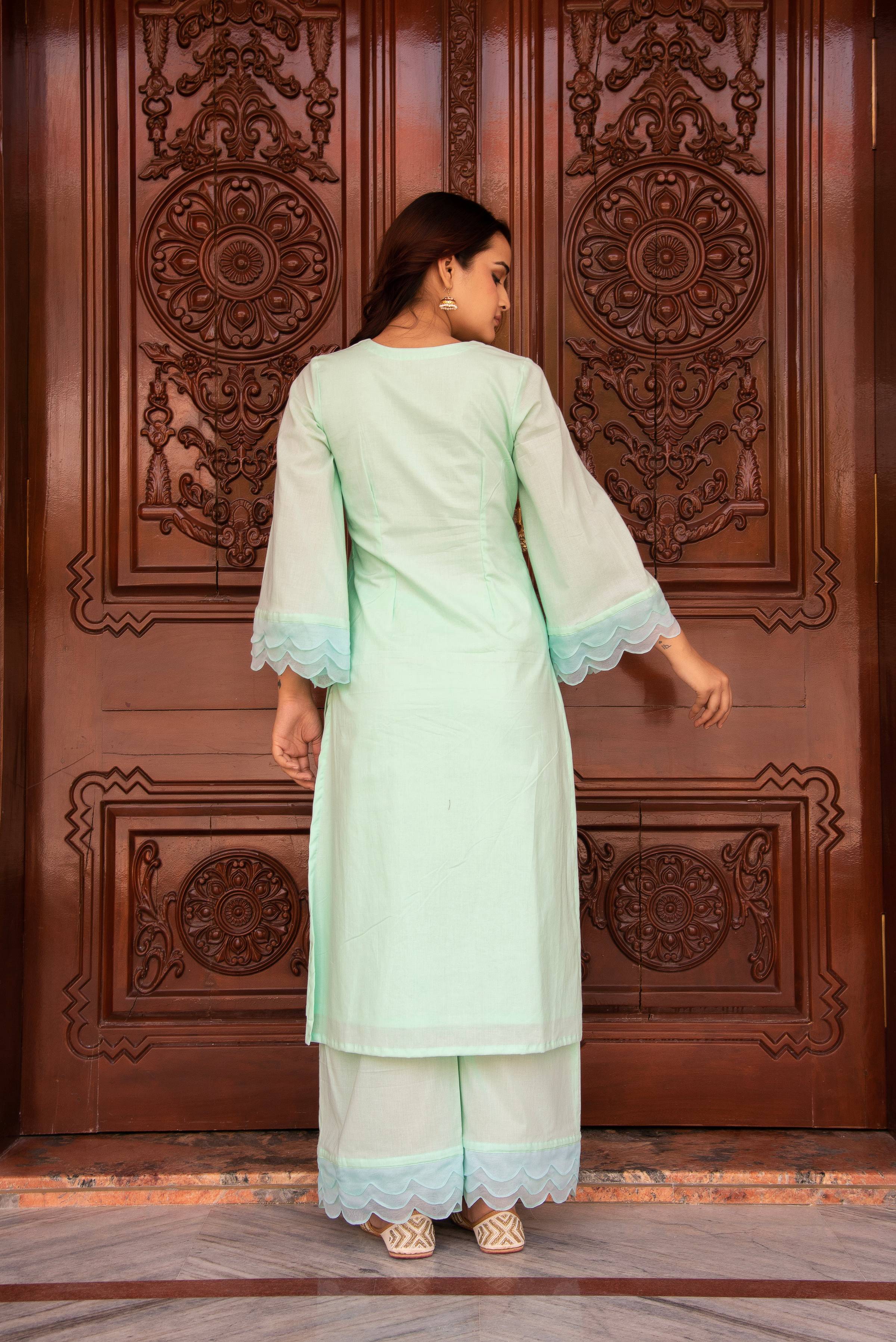 Pomcha Jaipur Kapas Pastel Green Co-Ord Set - Distacart