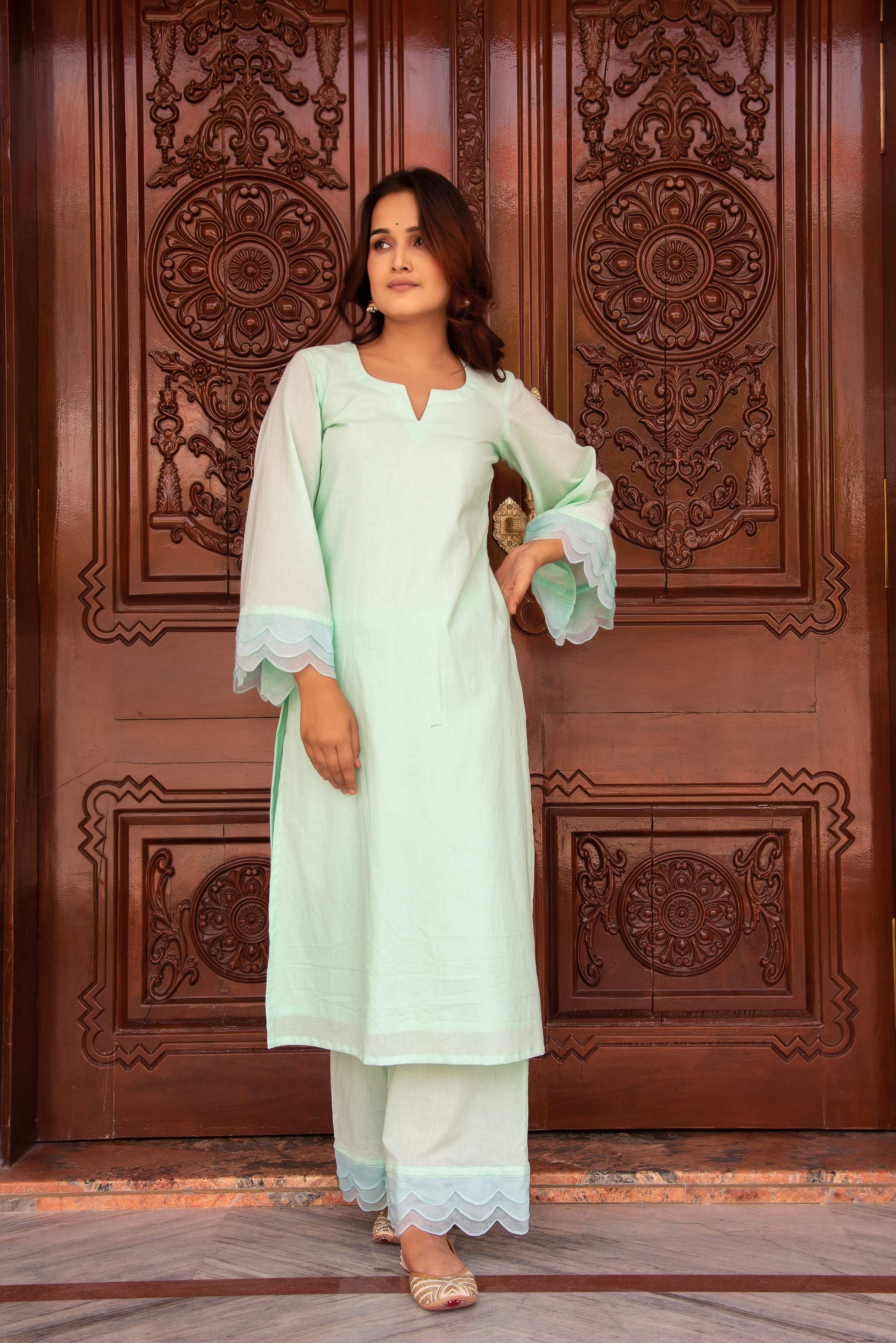 Pomcha Jaipur Kapas Pastel Green Co-Ord Set - Distacart