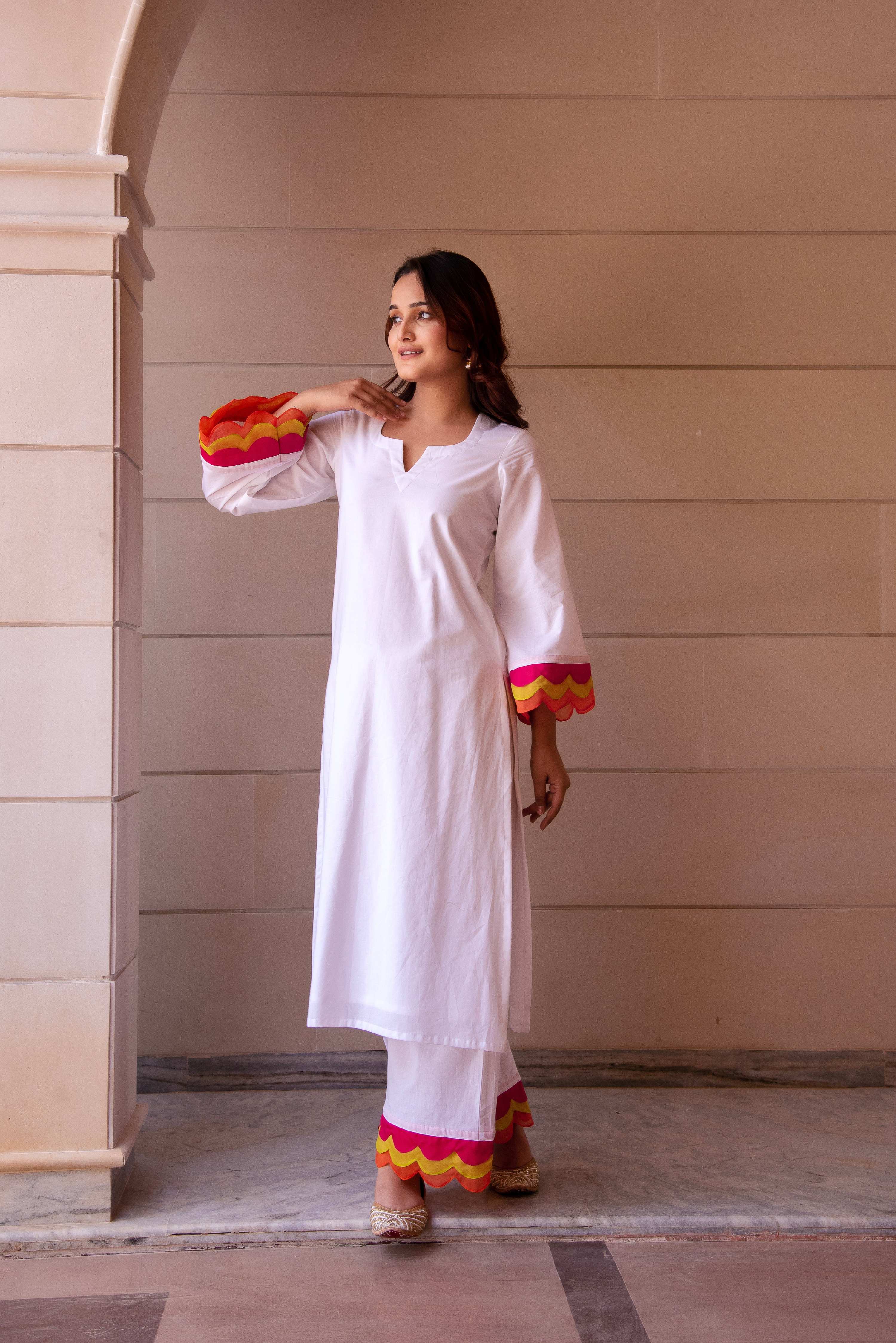 Pomcha Jaipur Kapas Rangbirangi White Co-Ord Set - Distacart
