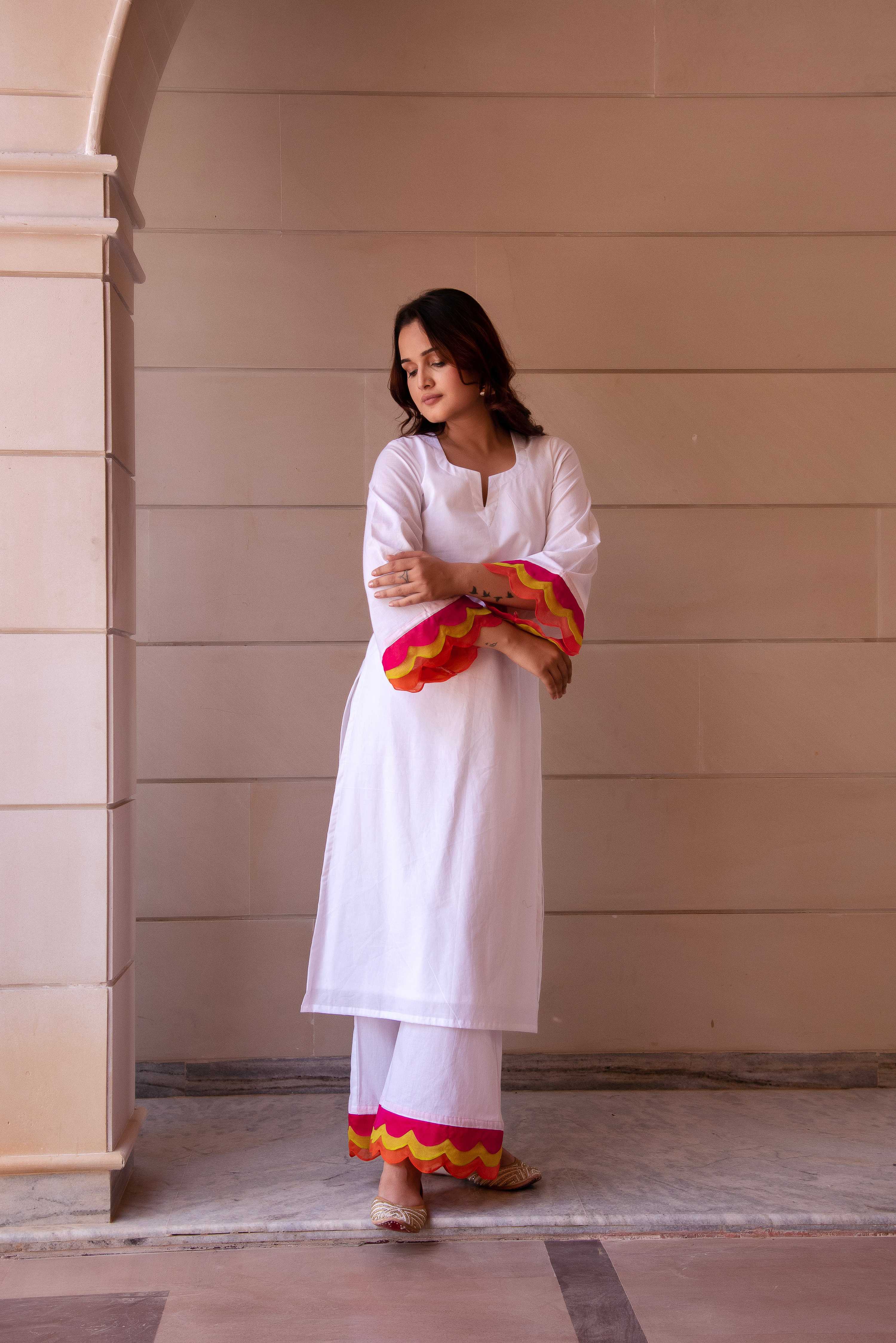 Pomcha Jaipur Kapas Rangbirangi White Co-Ord Set - Distacart