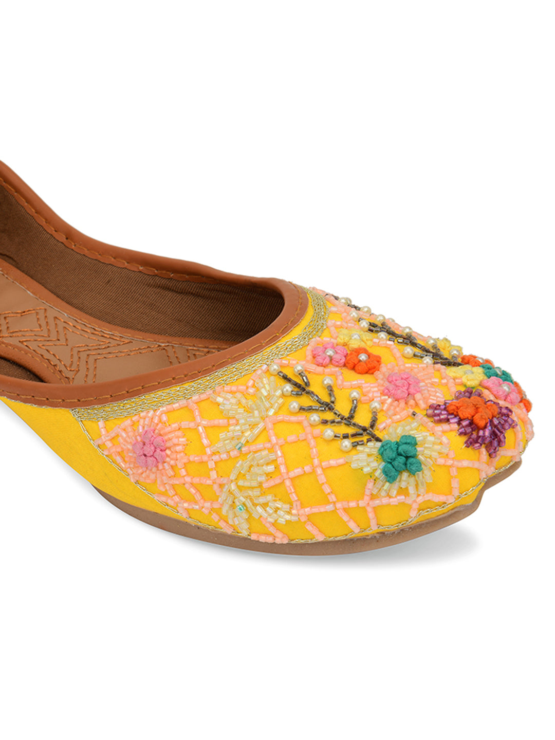 Desi Colour Women Indian Ethnic Footwear-Yellow Emb