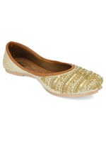 Thumbnail for Desi Colour Women Indian Ethnic Footwear-Gold Lines Dabka - Distacart