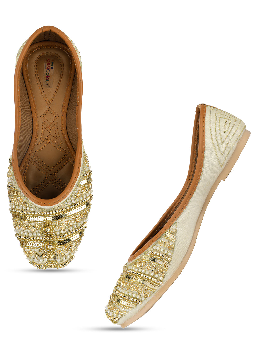 Desi Colour Women Indian Ethnic Footwear-Gold Lines Dabka - Distacart