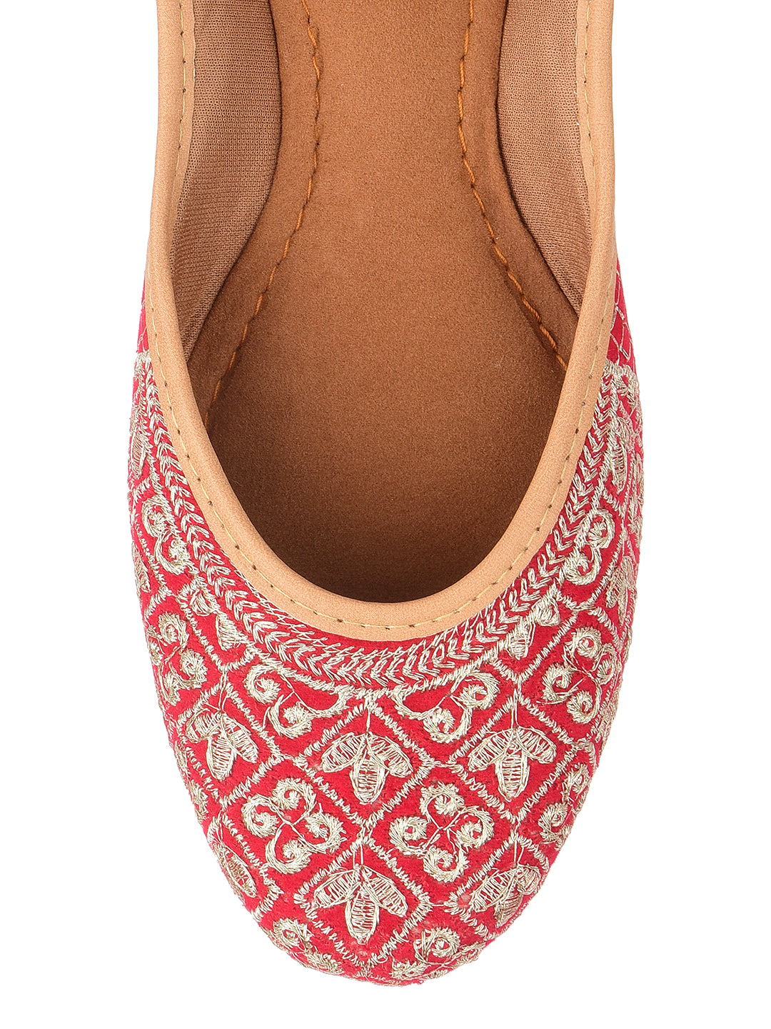Desi Colour Women Indian Ethnic Footwear-Cushioned Red Zari Woek - Distacart