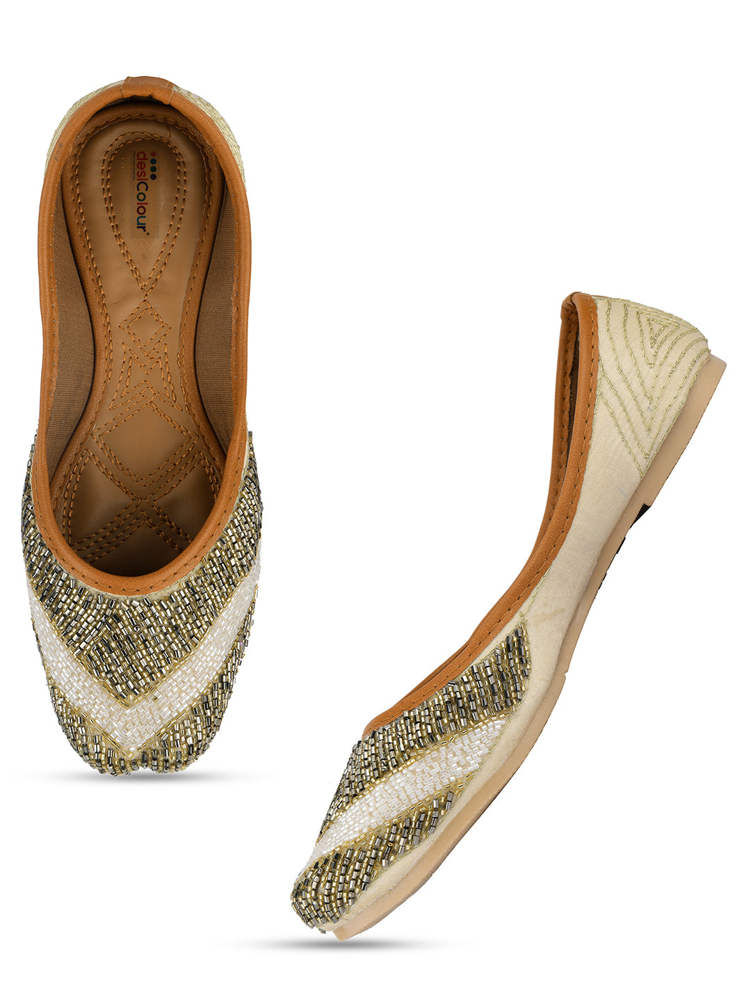 Desi Colour Women Indian Ethnic Footwear-V Lines-Gold - Distacart