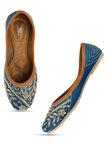 Desi Colour Women Indian Ethnic Footwear-Teal Dabka - Distacart