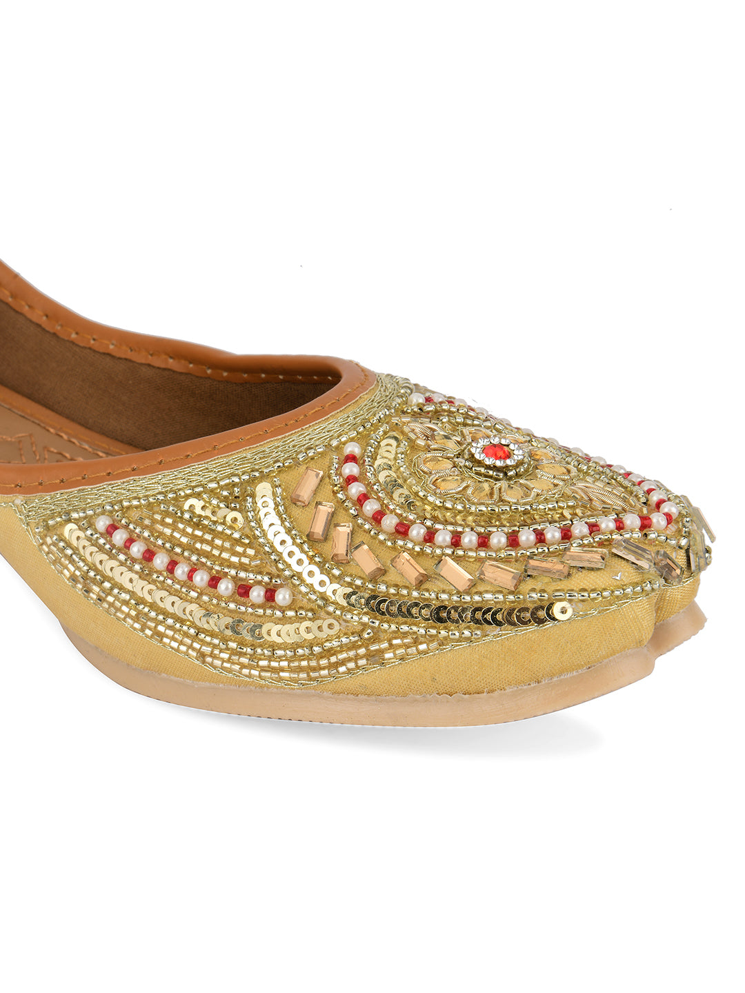 Desi Colour Women Indian Ethnic Footwear-Gold Red Dabka - Distacart