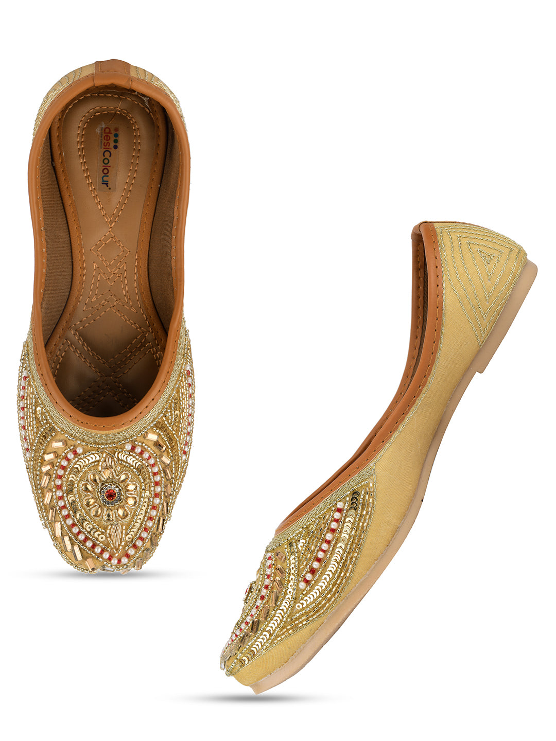 Desi Colour Women Indian Ethnic Footwear-Gold Red Dabka - Distacart