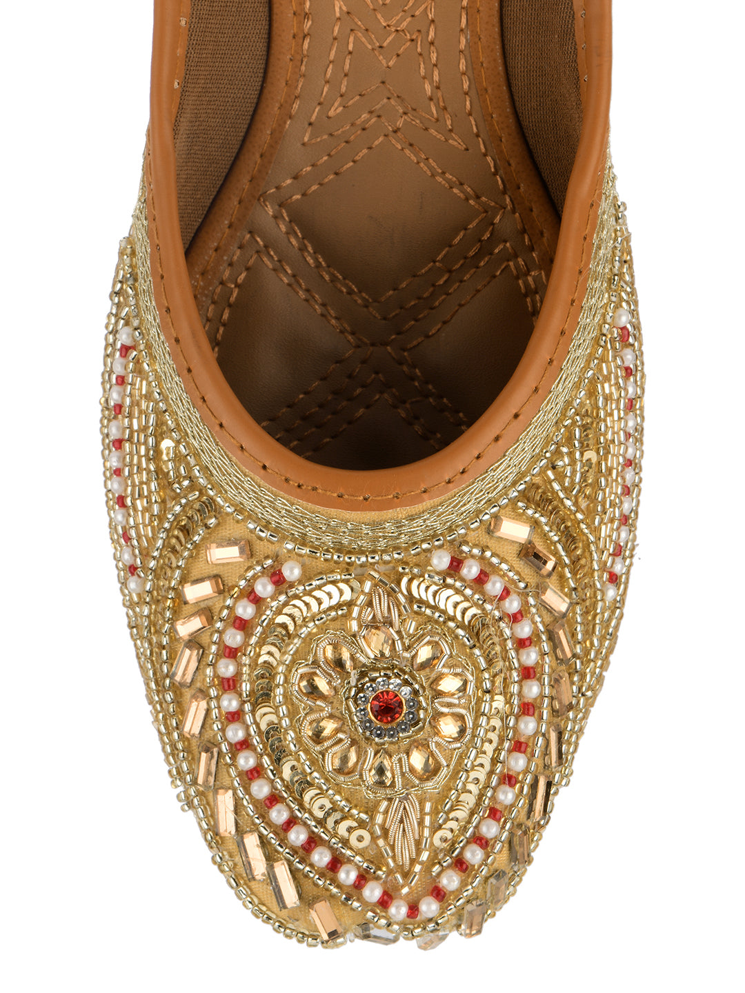 Desi Colour Women Indian Ethnic Footwear-Gold Red Dabka - Distacart