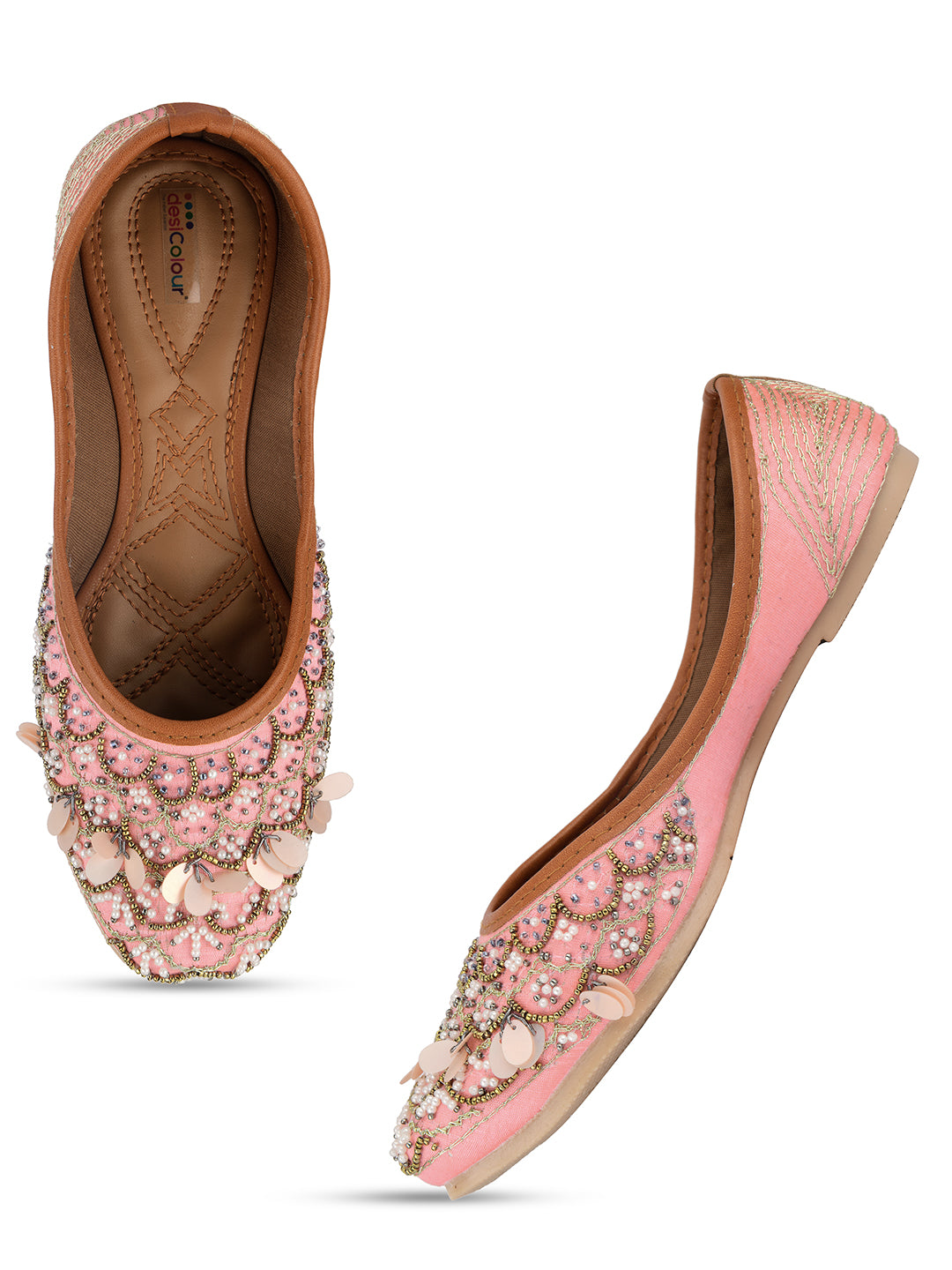 Desi Colour Women Indian Ethnic Footwear-Pink Sitara