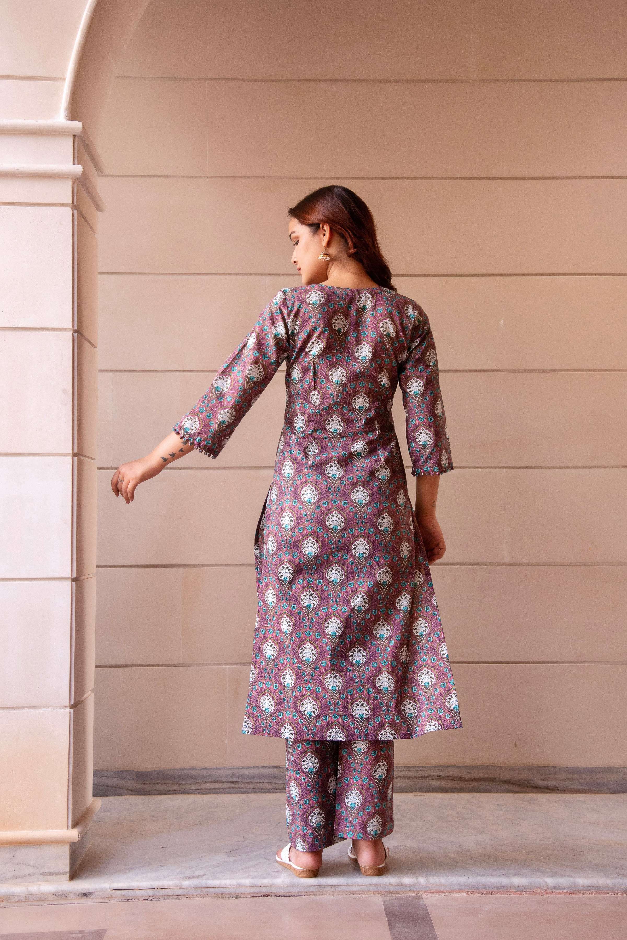 Pomcha Jaipur Kapas Purple Paisley Printed Suit Set - Distacart