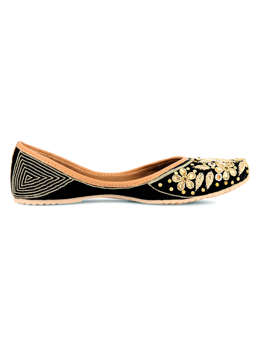 Desi Colour Women Indian Ethnic Footwear-Black Stones Flower - Distacart