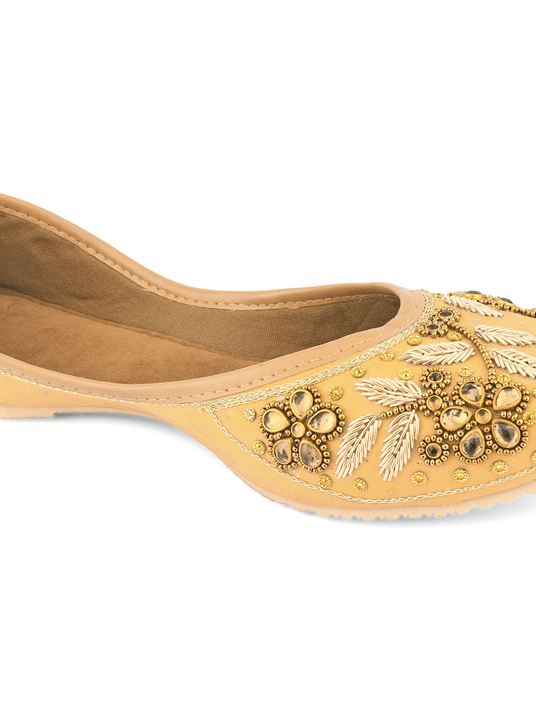 Desi Colour Women Indian Ethnic Footwear-Gold Stones Flower - Distacart