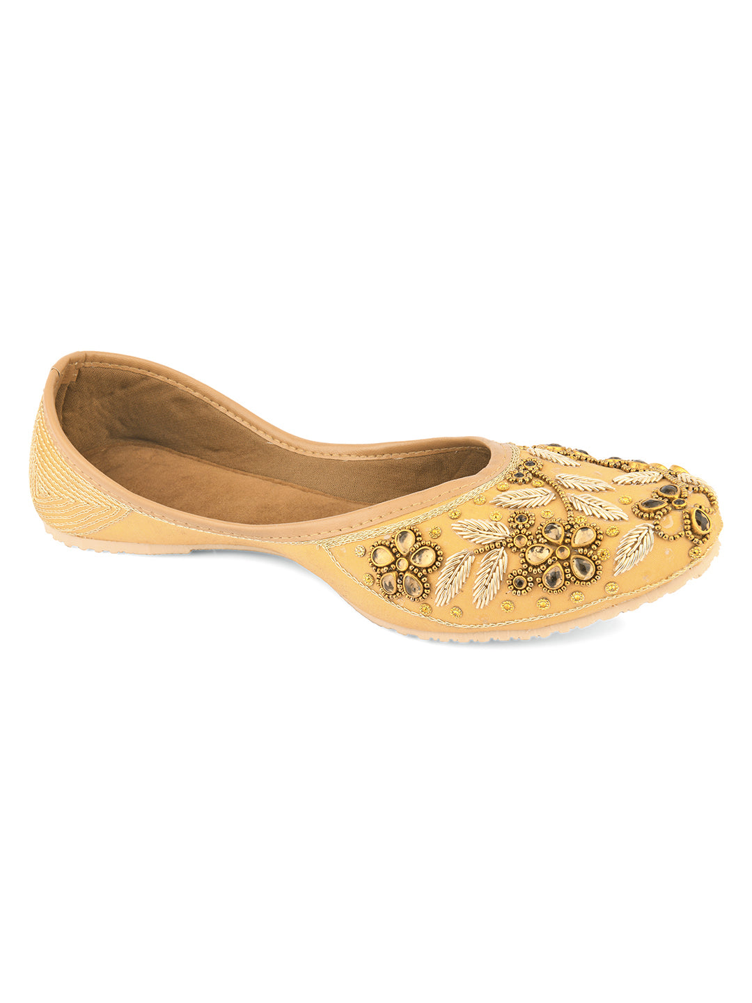 Desi Colour Women Indian Ethnic Footwear-Gold Stones Flower - Distacart