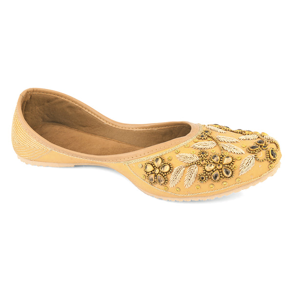 Desi Colour Women Indian Ethnic Footwear-Gold Stones Flower - Distacart