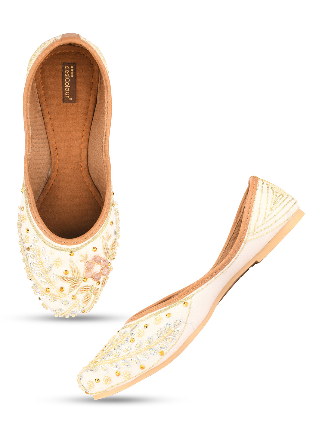 Desi Colour Women Indian Ethnic Footwear-White Dabka - Distacart